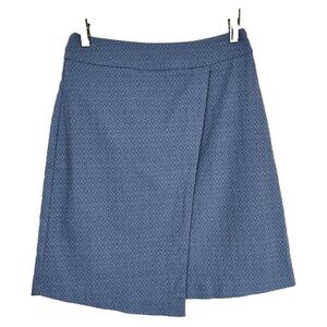 Margaret M A-Line Skirt Womens Small Blue Jacquard Faux Wrap‎ Pull On Office